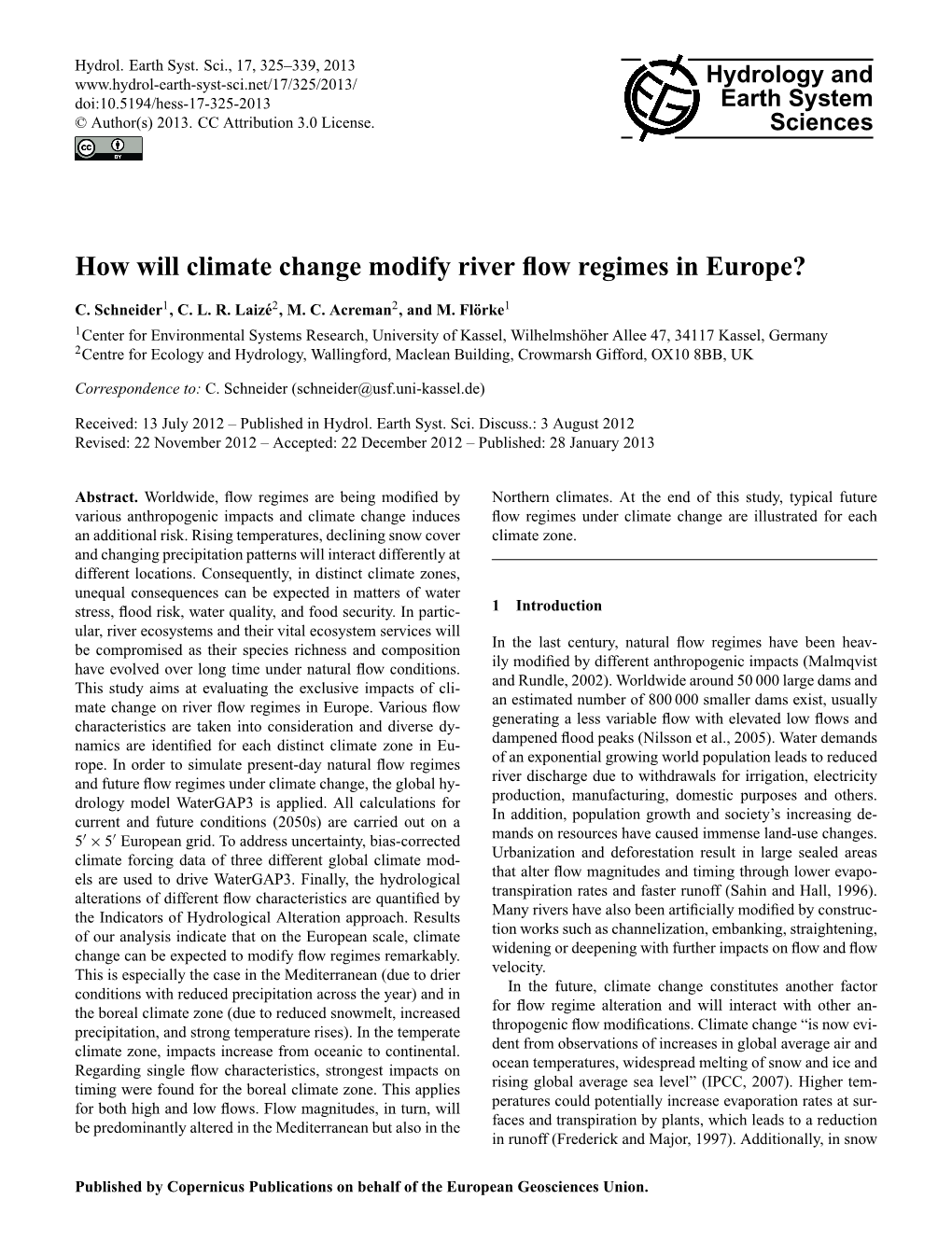 How Will Climate Change Modify River Flow Regimes in Europe?