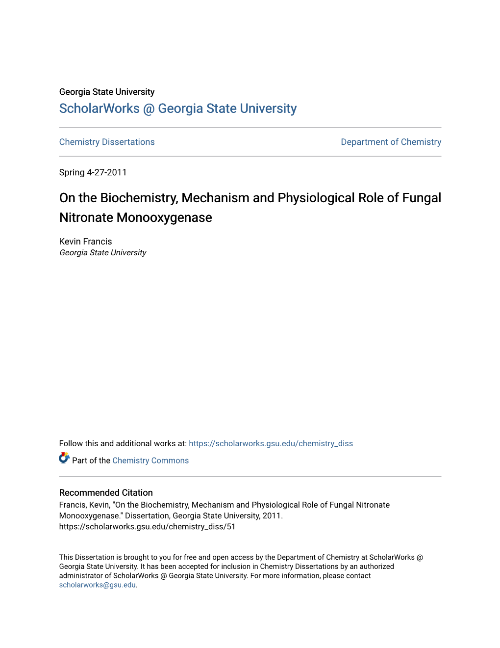 On the Biochemistry, Mechanism and Physiological Role of Fungal Nitronate Monooxygenase