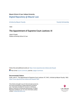 The Appointment of Supreme Court Justices: III
