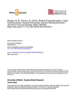 Radical Transactionalism: Legal Consciousness, Diverse Economies, and the Sharing Economy