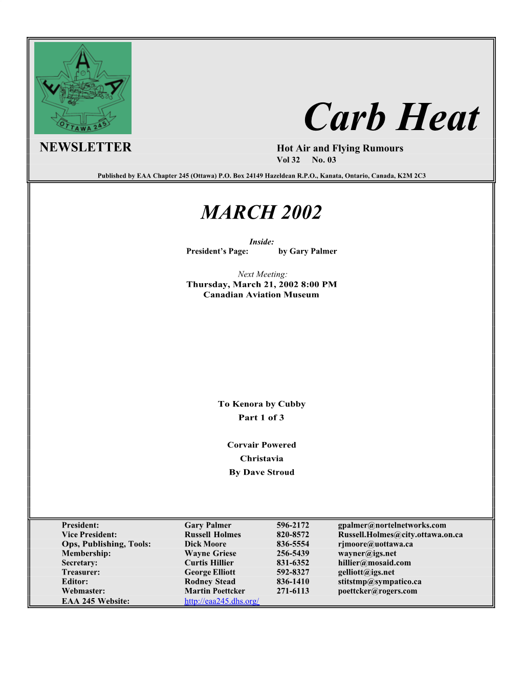 Carb Heat NEWSLETTER Hot Air and Flying Rumours Vol 32 No
