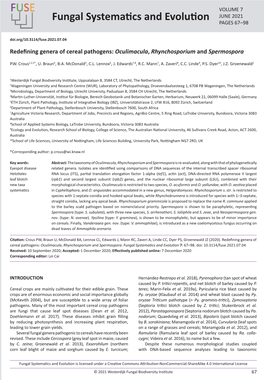 Redefining Genera of Cereal Pathogens: &lt;I