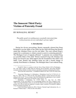 The Innocent Third Party: Victims of Paternity Fraud