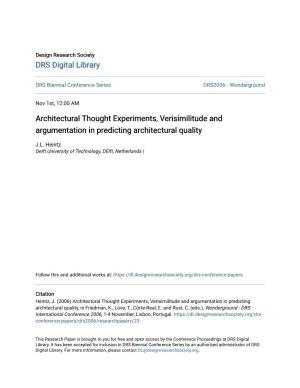 Architectural Thought Experiments, Verisimilitude and Argumentation in Predicting Architectural Quality