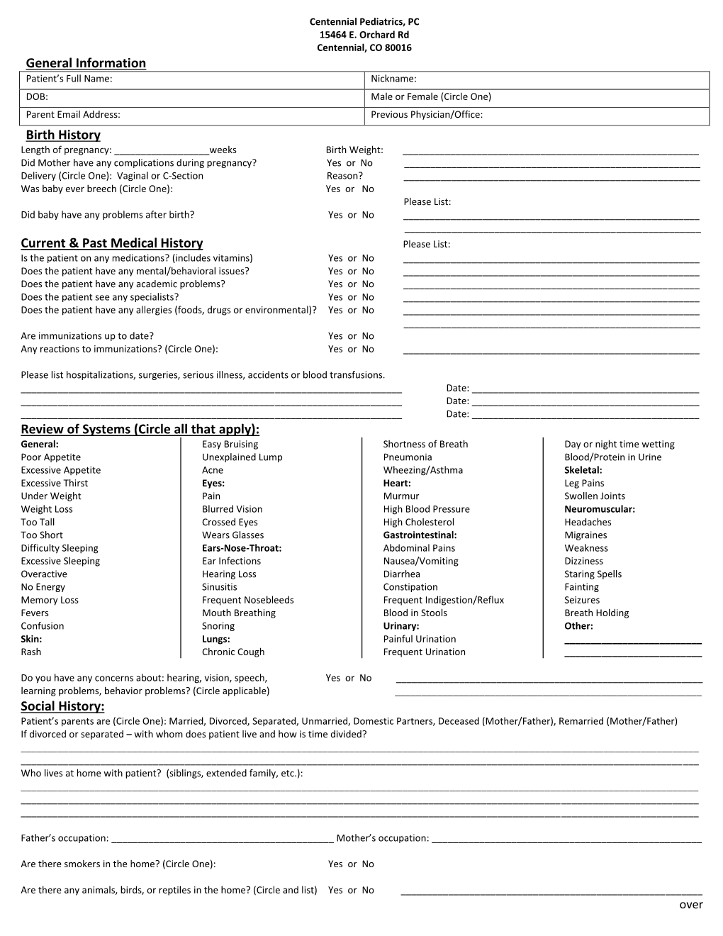 New Patient Questionnaire