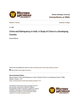 Crime and Delinquency in Haiti: a Study of Crime in a Developing Country