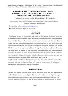 EMBRYONIC and FETAL HISTOMORPHOLOGICAL DIFFERENTIATION of the OCULAR STRUCTURES in SPRAGUE DAWLEY RAT (Rattus Norvegicus)