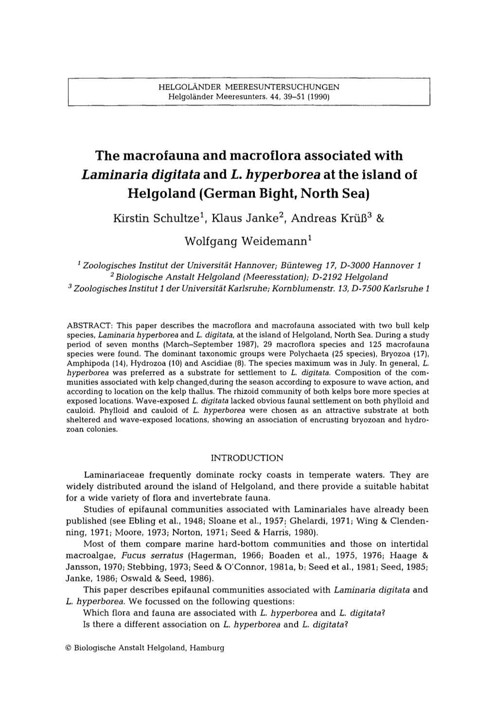 The Macrofauna and Macroflora Associated with <Emphasis Type=