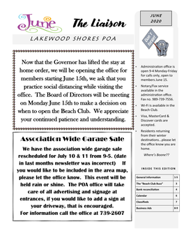 Association Wide Garage Sale ������������������������ ���������������������� We Have the Association Wide Garage Sale ������ Rescheduled for July 10 & 11 from 9-5