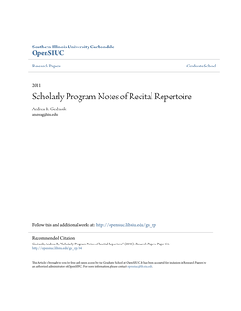 Scholarly Program Notes of Recital Repertoire Andrea R
