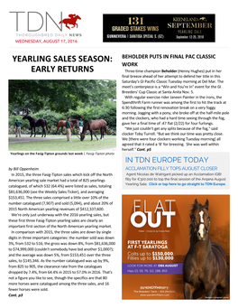 Yearling Sales Season: Early Returns