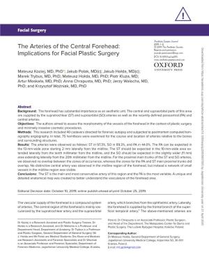 The Arteries of the Central Forehead: Implications for Facial Plastic Surgery