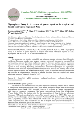 Mycosphere Essay 8: a Review of Genus Agaricus in Tropical and Humid Subtropical Regions of Asia