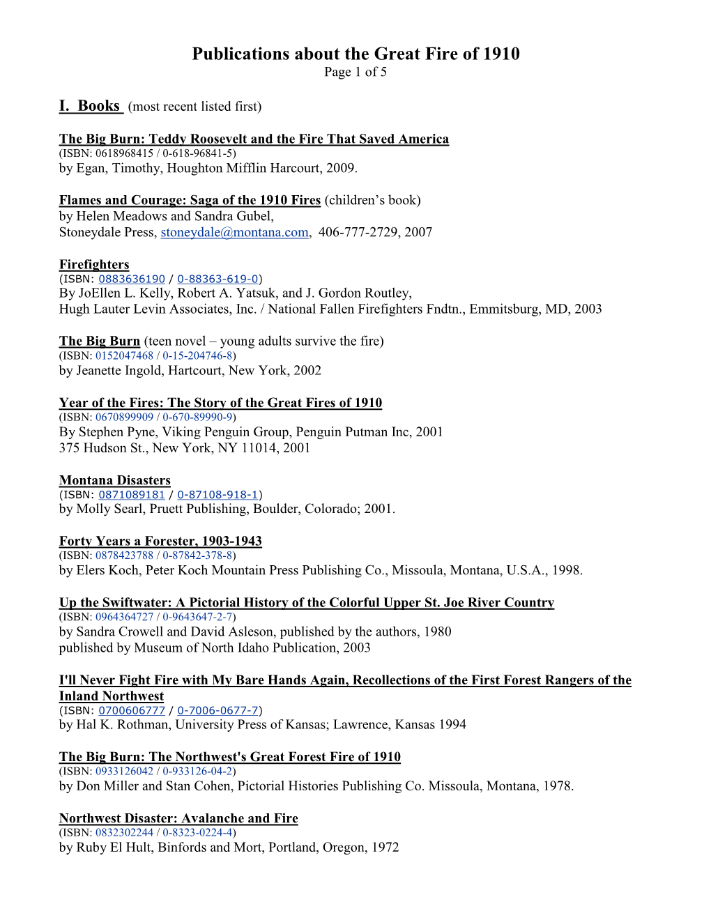 Books About the Great Fire of 1910