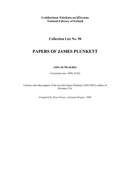 Papers of James Plunkett