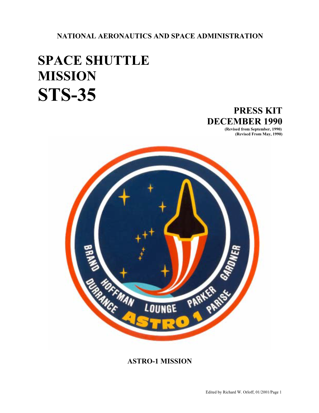 STS-35 PRESS KIT DECEMBER 1990 (Revised from September, 1990) (Revised from May, 1990)