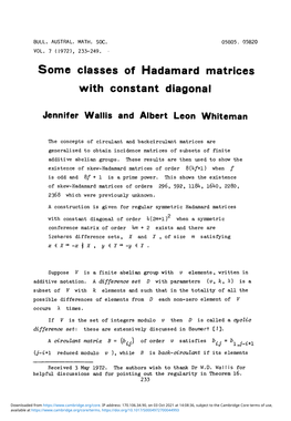 Some Classes of Hadamard Matrices with Constant Diagonal