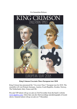 For Immediate Release King Crimson Uncertain Times