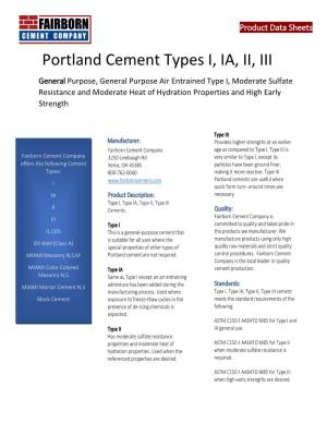 Portland Cement Types I, IA, II
