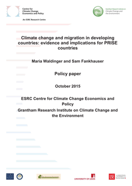 Climate Change and Migration in Developing Countries: Evidence and Implications for PRISE Countries