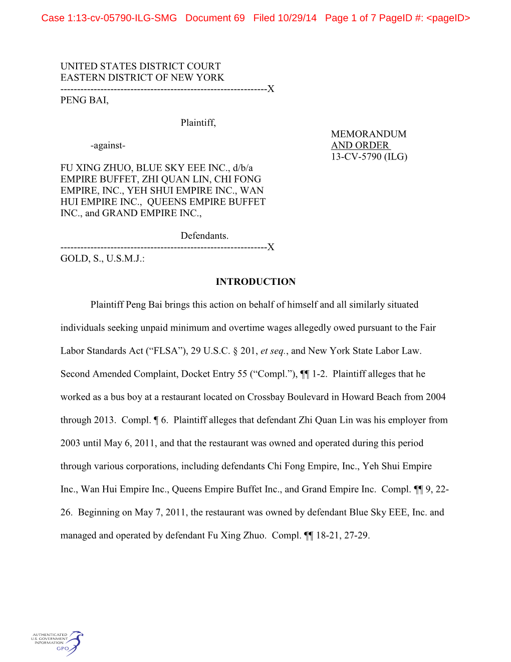 Case 1:13-Cv-05790-ILG-SMG Document 69 Filed 10/29/14 Page