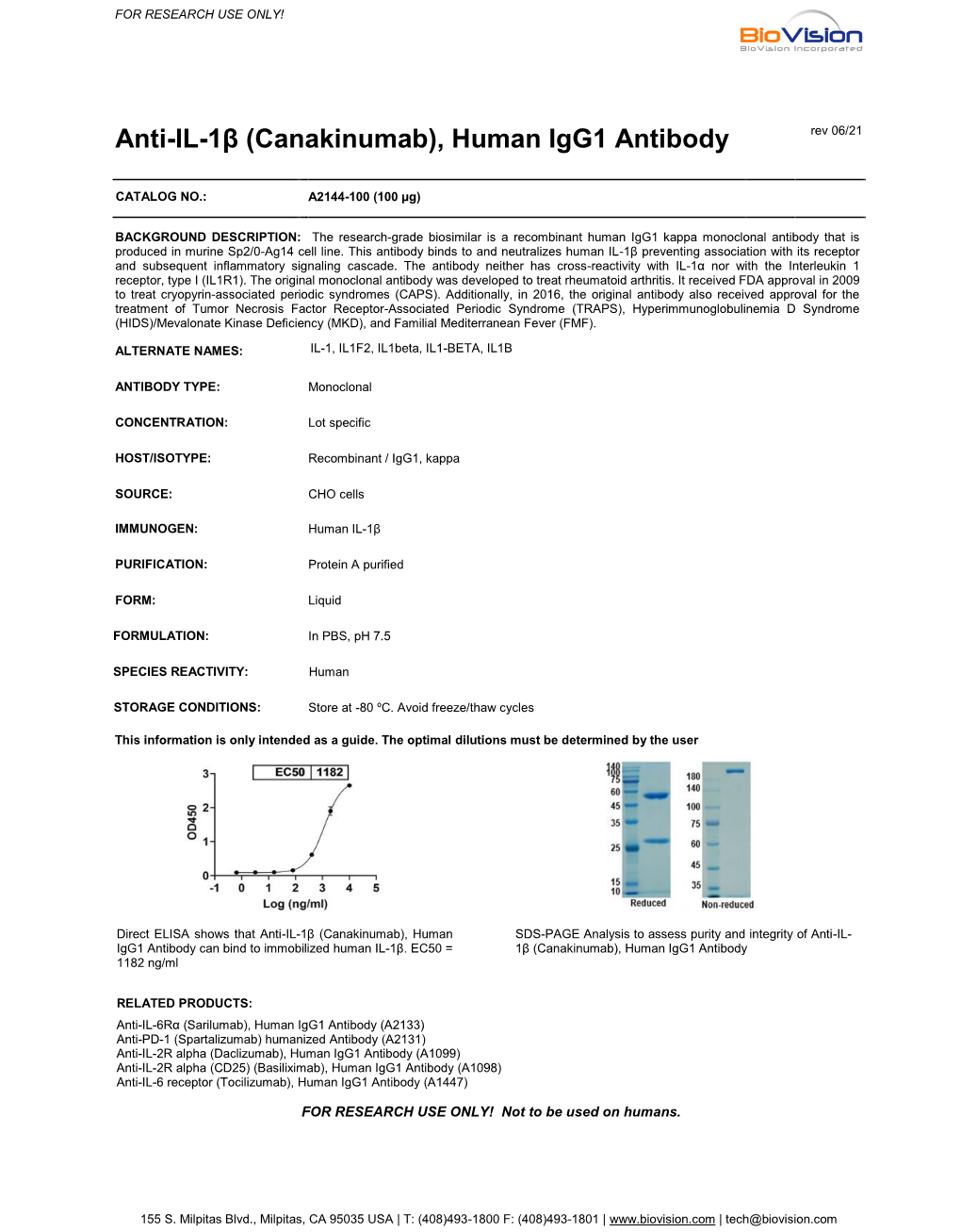 Anti-IL-1Β (Canakinumab), Human Igg1 Antibody