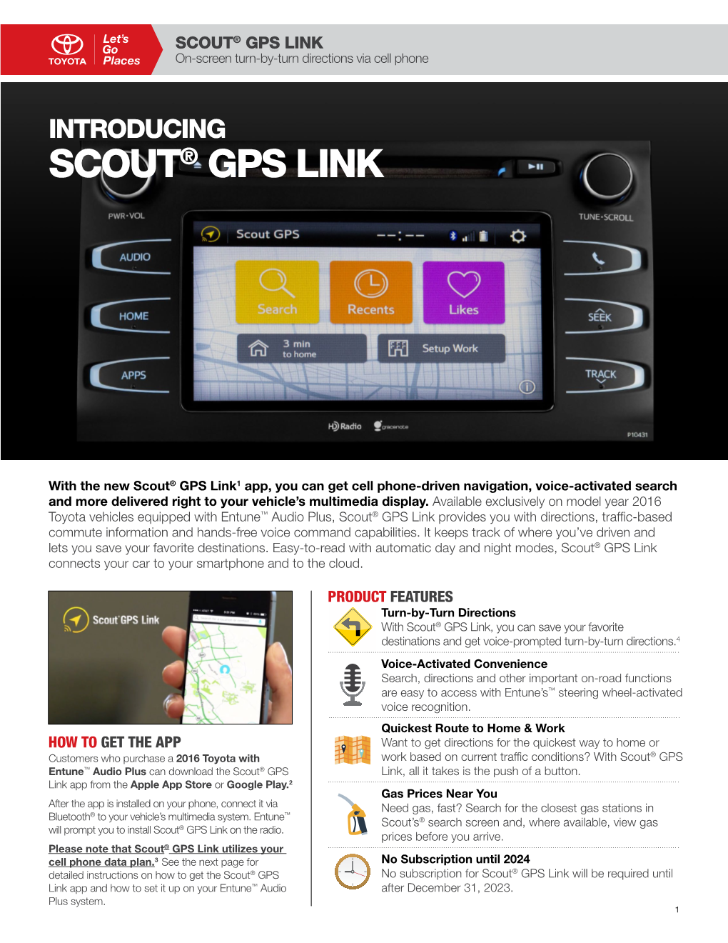 SCOUT® GPS LINK On-Screen Turn-By-Turn Directions Via Cell Phone