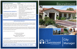 City Manager City of Claremont Email: Tramos@Ci.Claremont.Ca.Us Telephone: (909) 399-5441