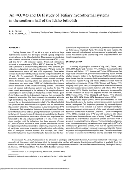 An ISO/16O and D/H Study of Tertiary Hydrothermal Systems in the Southern Half of the Idaho Batholith