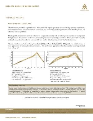 Tin/Lead Reflow Profile Supplement