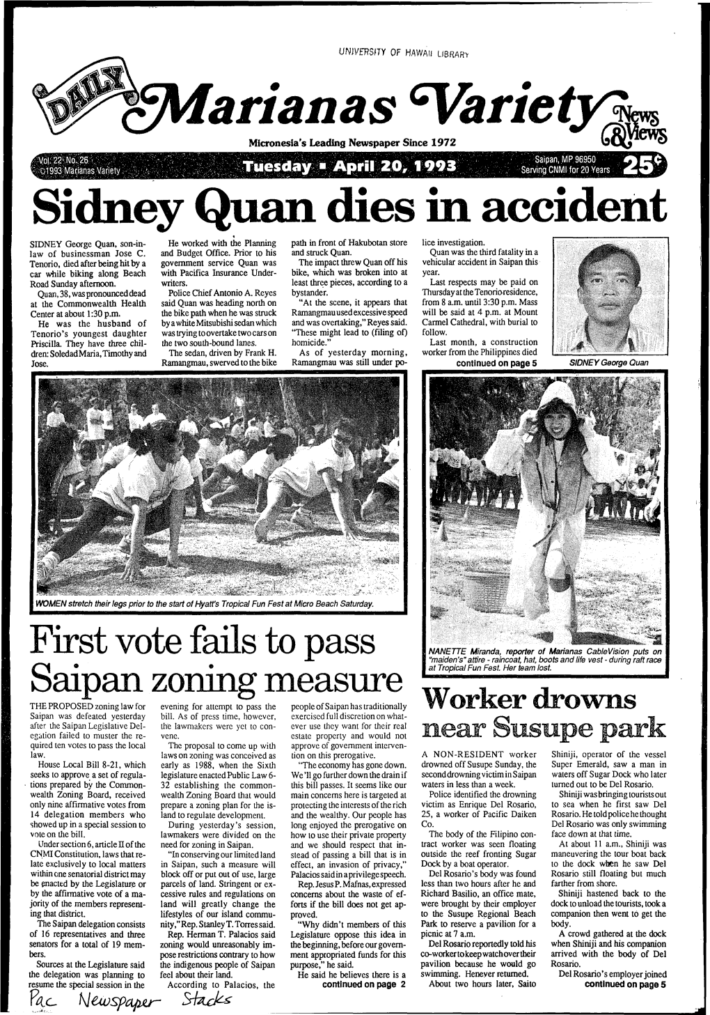 Sidney Quan Dies in Accident SIDNEY George Quan, Son-In- He Worked with the Planning Path in Front of Hakubotan Store Lice Investigation