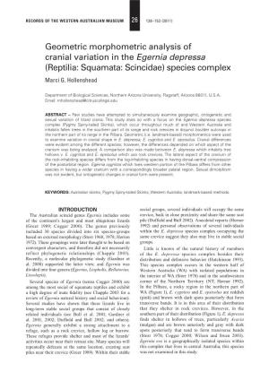 Geometric Morphometric Analysis of Cranial Variation in the Egernia Depressa (Reptilia: Squamata: Scincidae) Species Complex Marci G