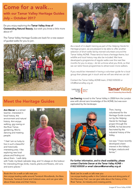 Come for a Walk… with Our Tamar Valley Heritage Guides July – October 2017
