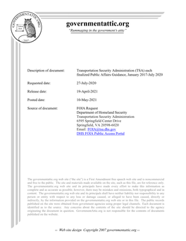 TSA) Each Finalized Public Affairs Guidance, January 2017-July 2020