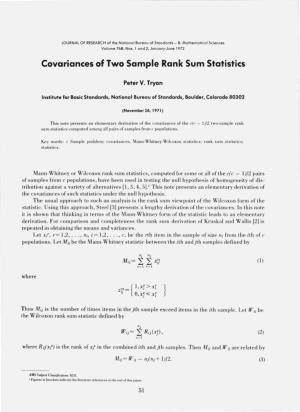 Covariances of Two Sample Rank Sum Statistics