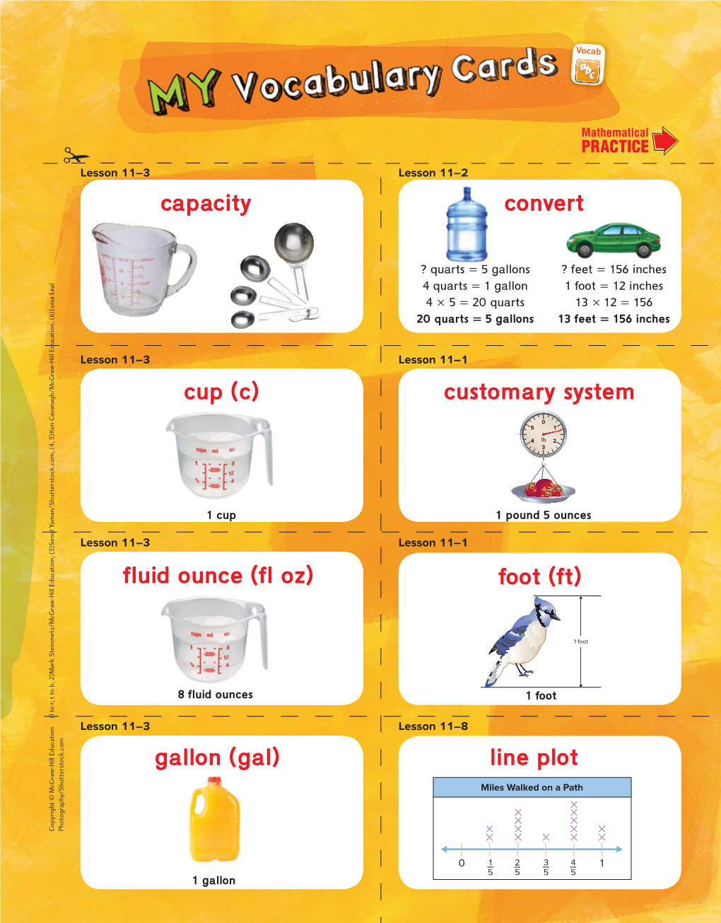 Gallon (Gal) Line Plot Fluid Ounce (Fl Oz) Foot (Ft) Cup (C) Customary System