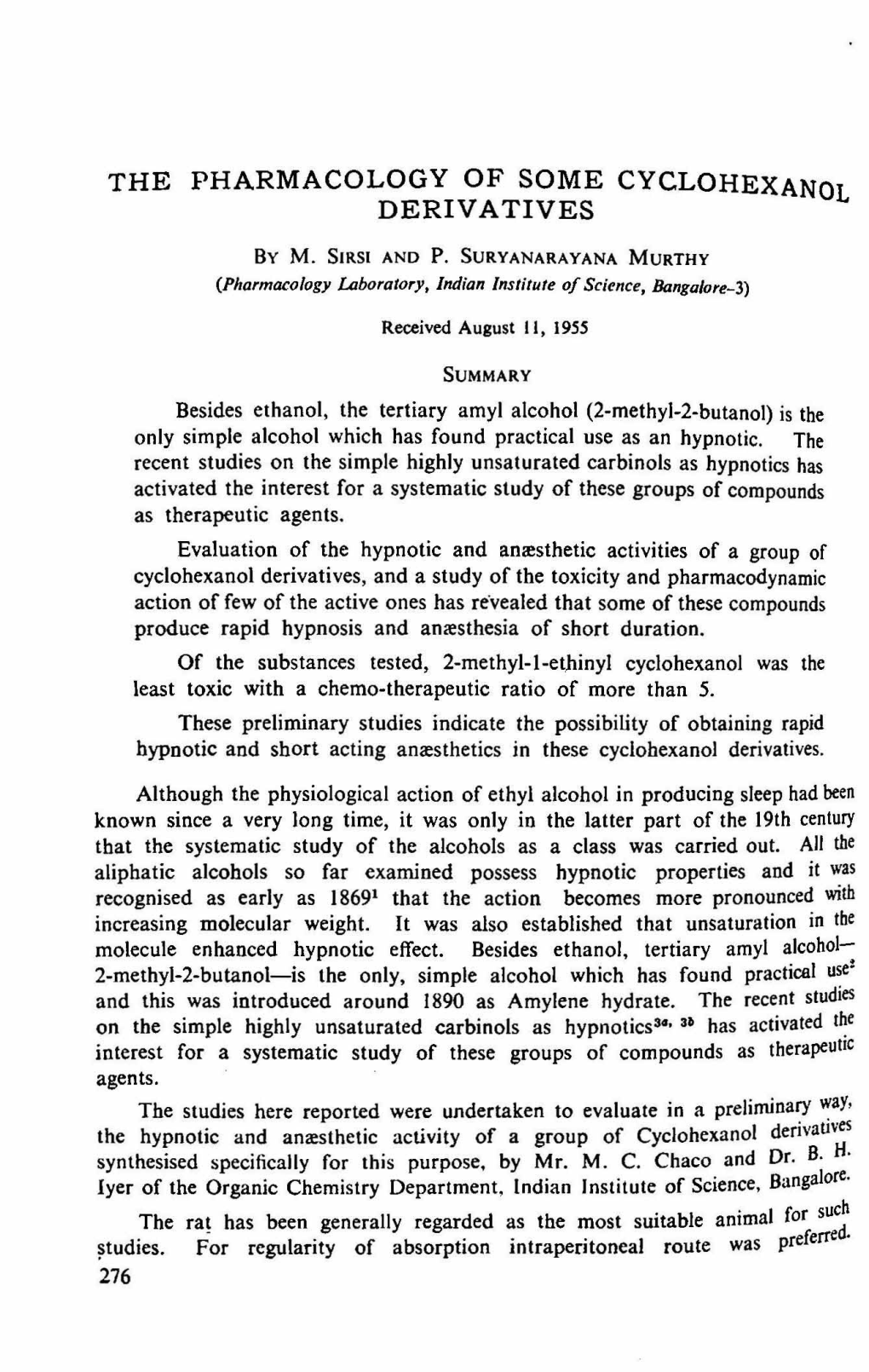 The Pharmacology of Some Cyclohexanol Derivatives