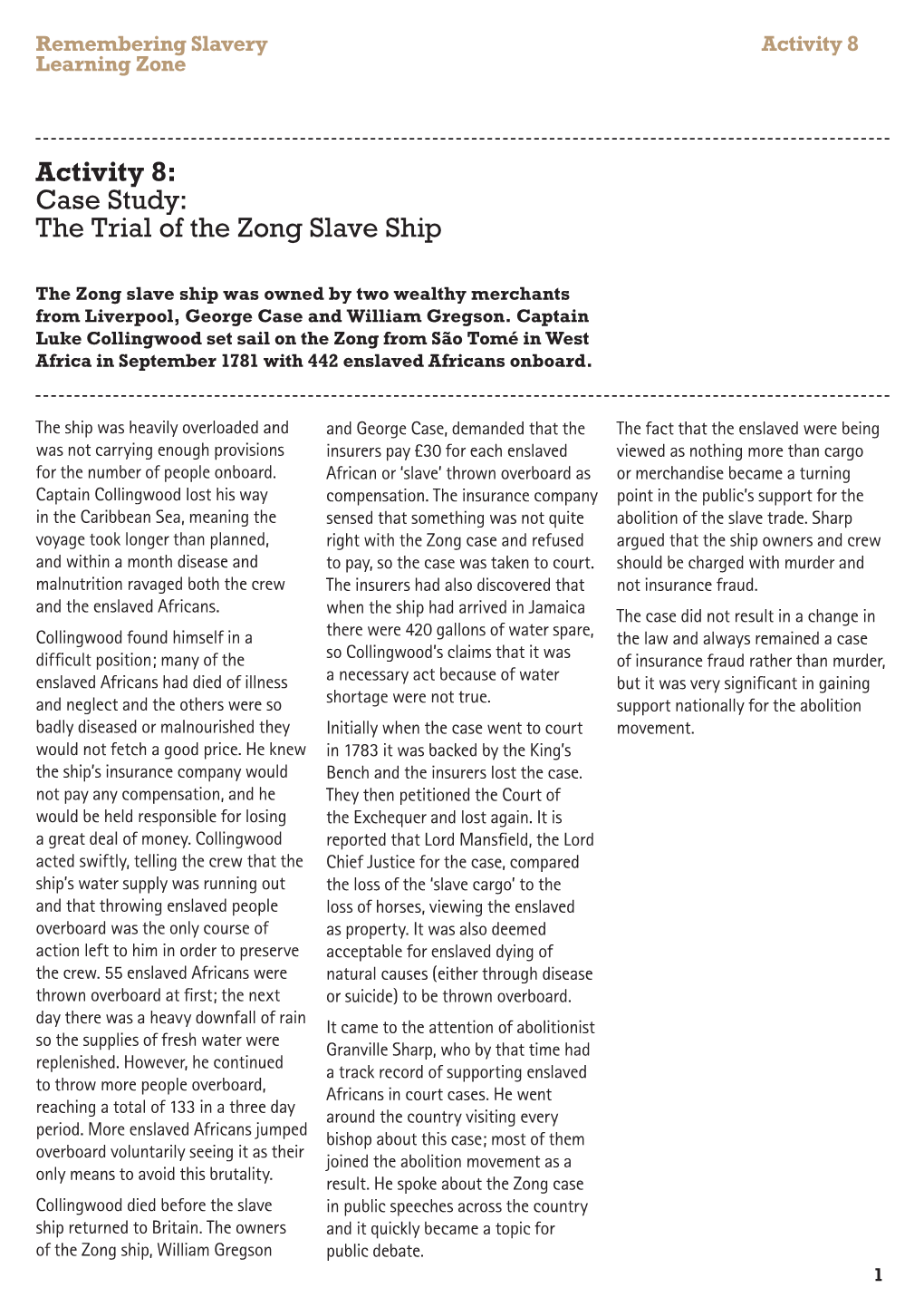 Activity 8: Case Study: the Trial of the Zong Slave Ship