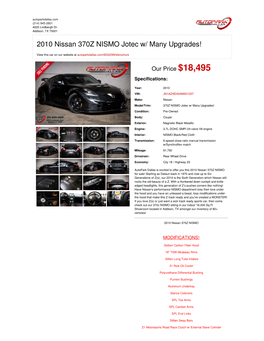 2010 Nissan 370Z NISMO Jotec W/ Many Upgrades! | Addison, TX