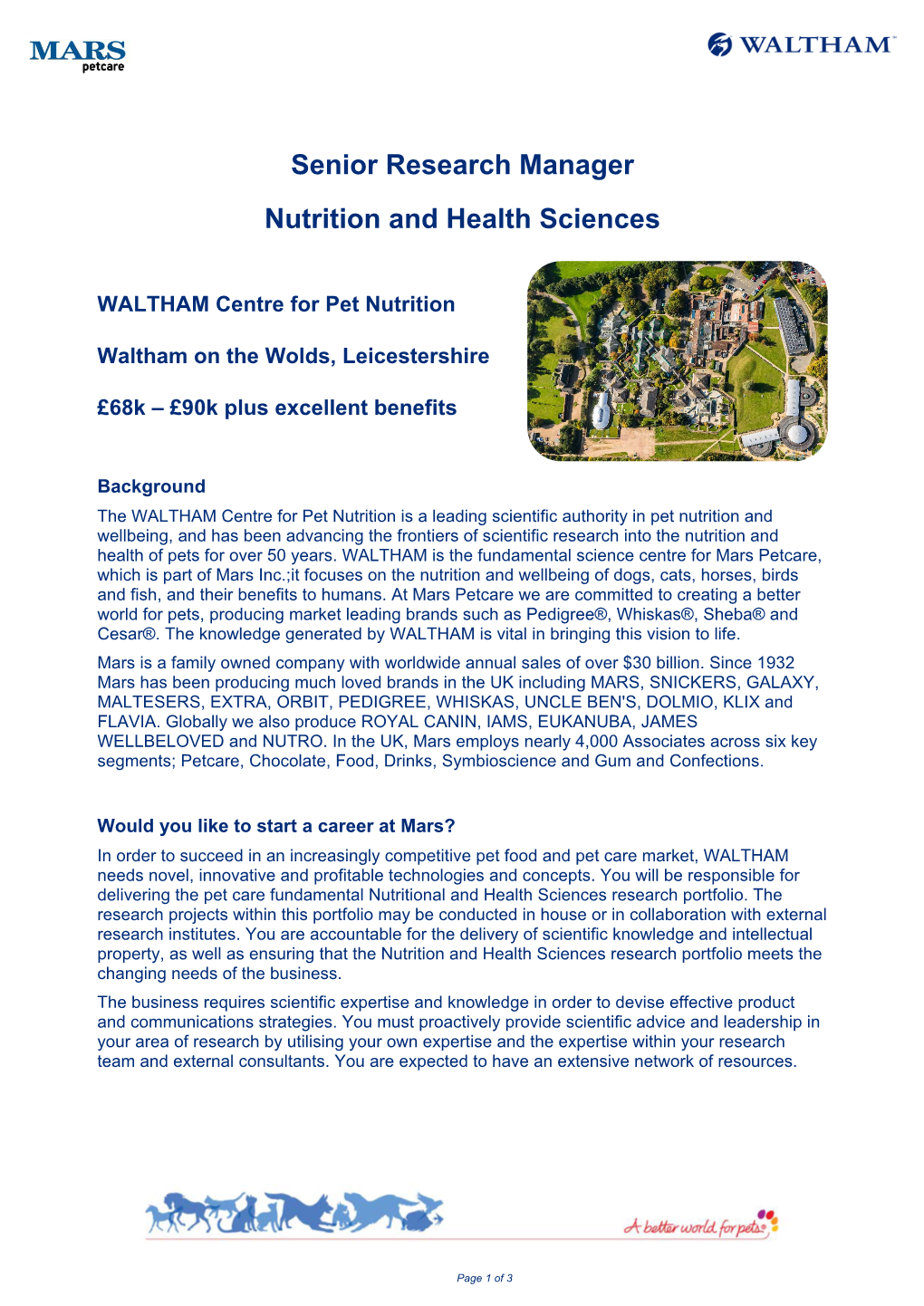 Senior Research Manager Nutrition and Health Sciences