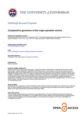 Comparative Genomics of the Major Parasitic Worms