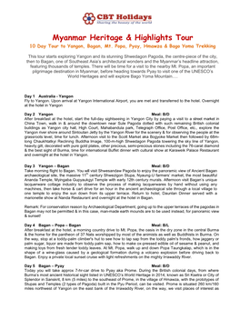 Myanmar Heritage & Highlights Tour