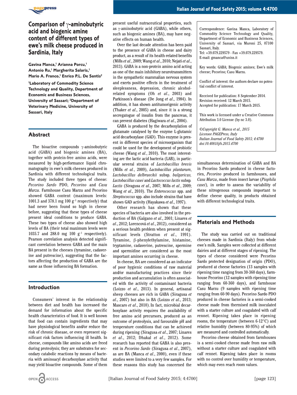 Comparison of Γ-Aminobutyric Acid and Biogenic Amine Content Of