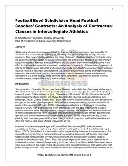 Football Bowl Subdivision Head Football Coaches' Contracts: an Analysis of Contractual Clauses in Intercollegiate Athletics