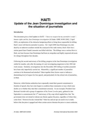 Update of the Jean Dominique Investigation and the Situation of Journalists