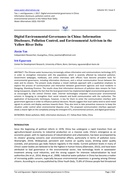 Digital Environmental Governance in China: Information Disclosure, Pollution Control, and Environmental Activism in the Yellow River Delta