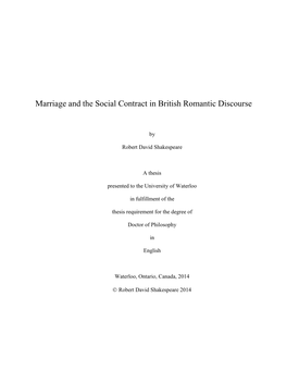 Marriage and the Social Contract in British Romantic Discourse