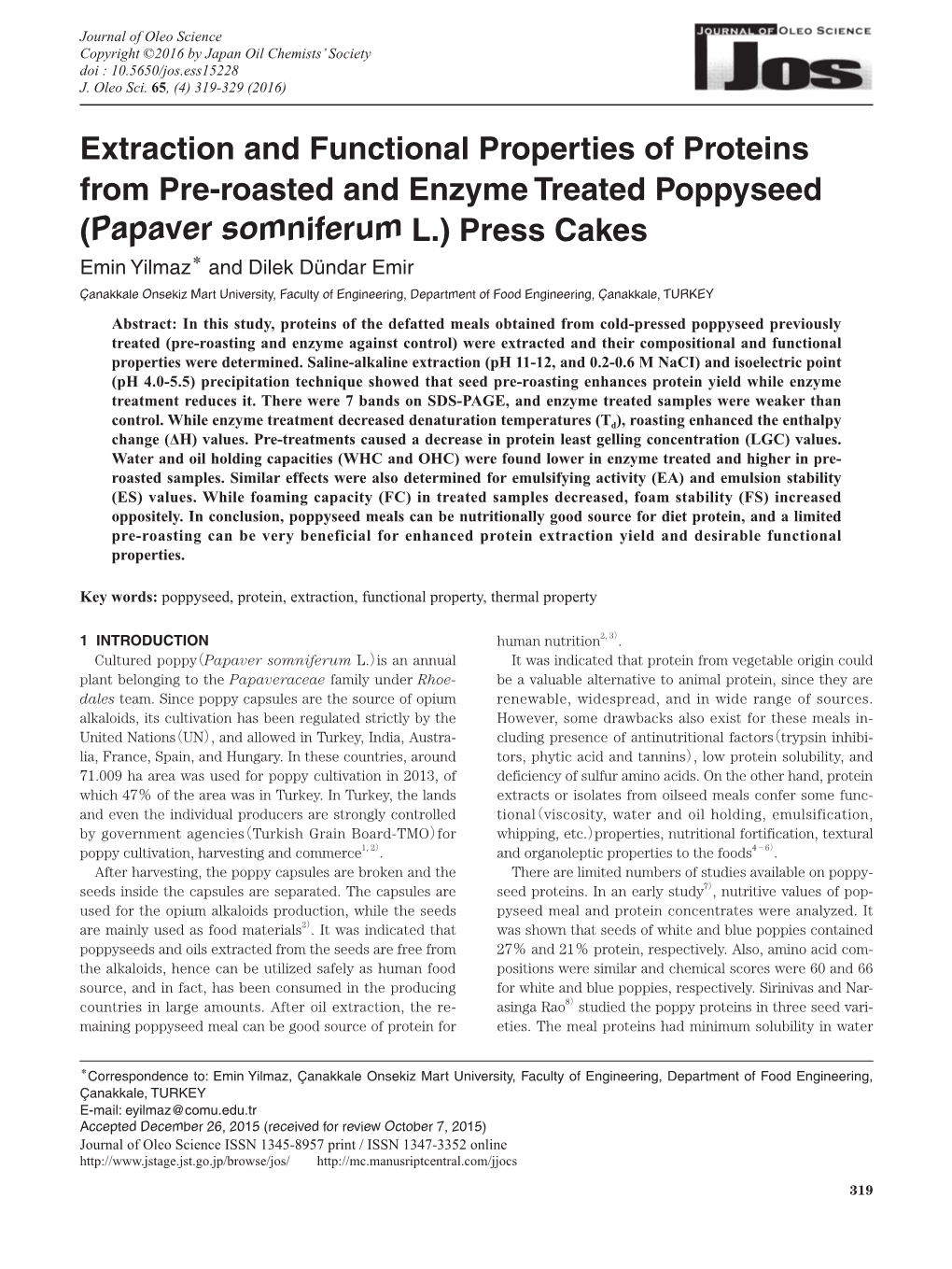 Extraction and Functional Properties of Proteins from Pre-Roasted And