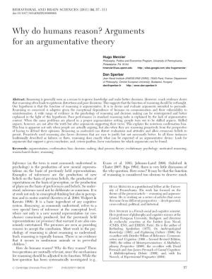 Why Do Humans Reason? Arguments for an Argumentative Theory