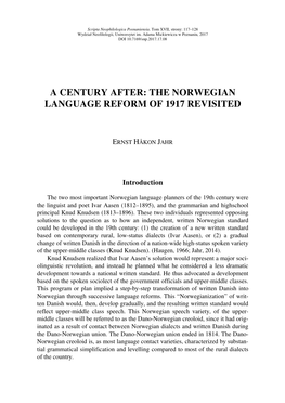The Norwegian Language Reform of 1917 Revisited